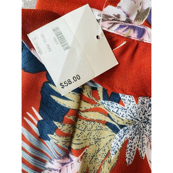 Sage The Label Small Red-Orange Fall Leaf Print Ruffle Lined Mini Skirt NEW - Picture 5 of 6